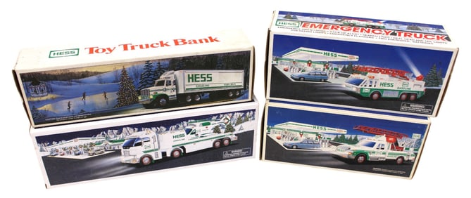 4 vintage Hess trucks 1994, 1996, 2006, ?