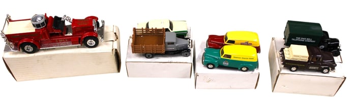 7 Vintage diecast cars with boxes