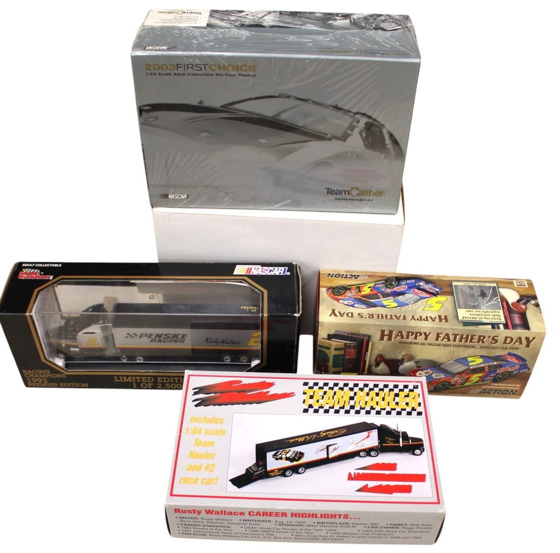 4 diecast cars: 2 Wallace, Rude, LaBonte: 4 diecast cars: 2 Rusty Wallace cars, Ricky Rude, Terry LaBonte in original boxes.
