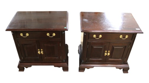 Pair Stickley bracket foot solid mahogany nightstands