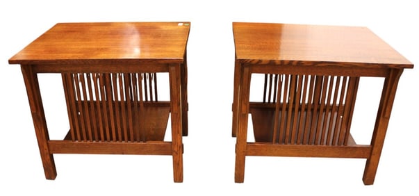 Quality pair of Stickley mission oak lamp tables