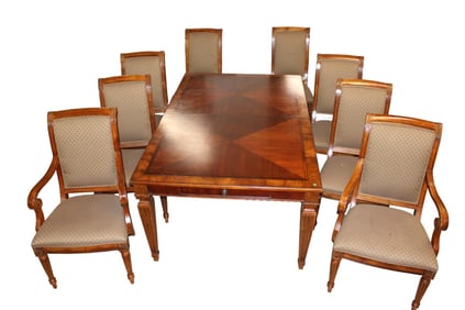 Ethan Allen 9pc burl mahogany & banded dining set