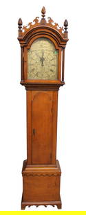 Henry Ford Museum #290 grandfather tall case clock: Henry Ford Museum Greenfield Village, Dearborn, MI #290 tiger maple grandfather clock Thos. Thomas Jackson Preston with weights and pendulum and crank, running in home, original finish, structurally s