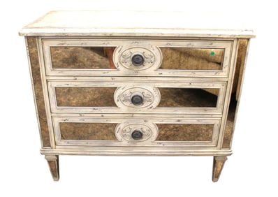 Hooker eglomise 3 drawer mirror chest, lot 124 match
