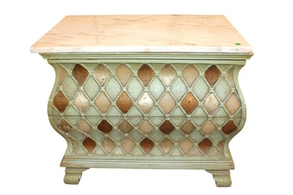 Vintage paint decorated decorator marble top chest