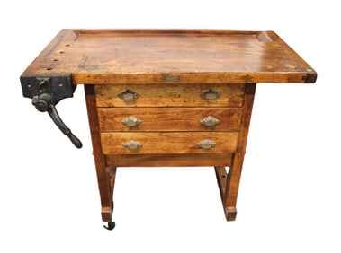 Antique E.H. Sheldon & Co. work bench & vice CHI ILL