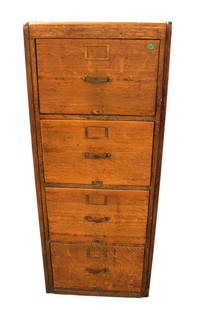 Antique quartersawn oak paneled filing cabinet: Antique quartersawn oak 4 drawer filing cabinet, paneled sides and back, original finish, structurally sound, good condition, works as should. 52"h x 21"w x 28"d