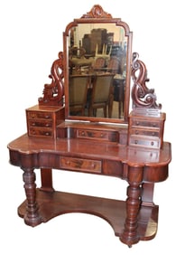 Antique mahog fancy carved & ornate vanity w/mirror