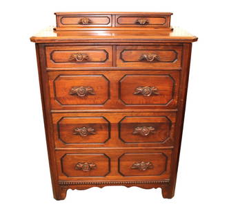 Antique walnut Victorian 7 drawer chest on chest: Antique quality solid walnut Victorian 7 drawer chest on chest, matches lot #137, rose carved wood pulls, nice model, dovetail construction, structurally sound with age wear on top see photo. 52"h x 3