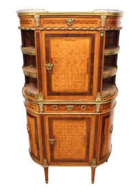 Fantastic 19thC antique French 2-part inlaid cabinet