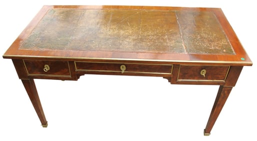 French 19thC. antique leather top bureau plat desk