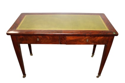 French 19th century antique 2 drawer leather top desk