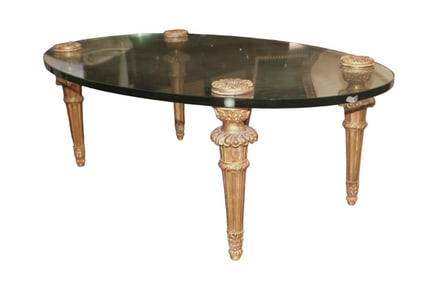 Vintage french style oval glass top coffee table