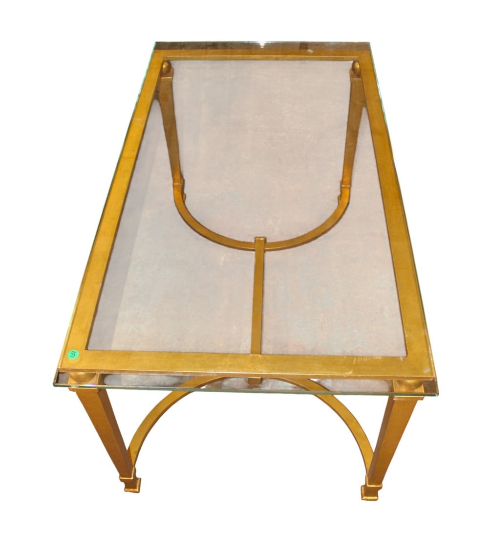 French glass top on gold decorator base cocktail table (1 of 3)
