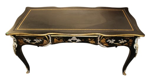 Vintage Karges chinoiserie leather top desk w/bronze