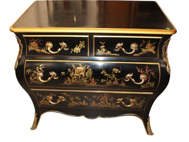 Vintage chinoiserie bombay black lacquer & bronze chest