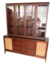 Mid Century Modern 2pc Lane walnut buffet china cabinet