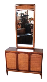 MCM 2pc Lane walnut console and match mirror