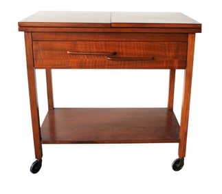 Mid Century Modern walnut flip top serving tea cart