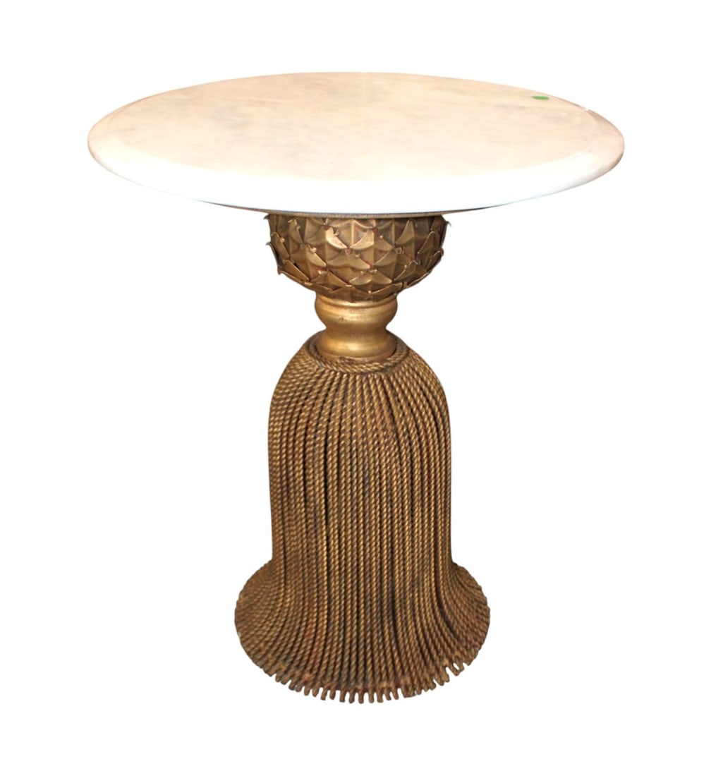 Mid Century Modern metal base bell form 20" m/t table (1 of 3)