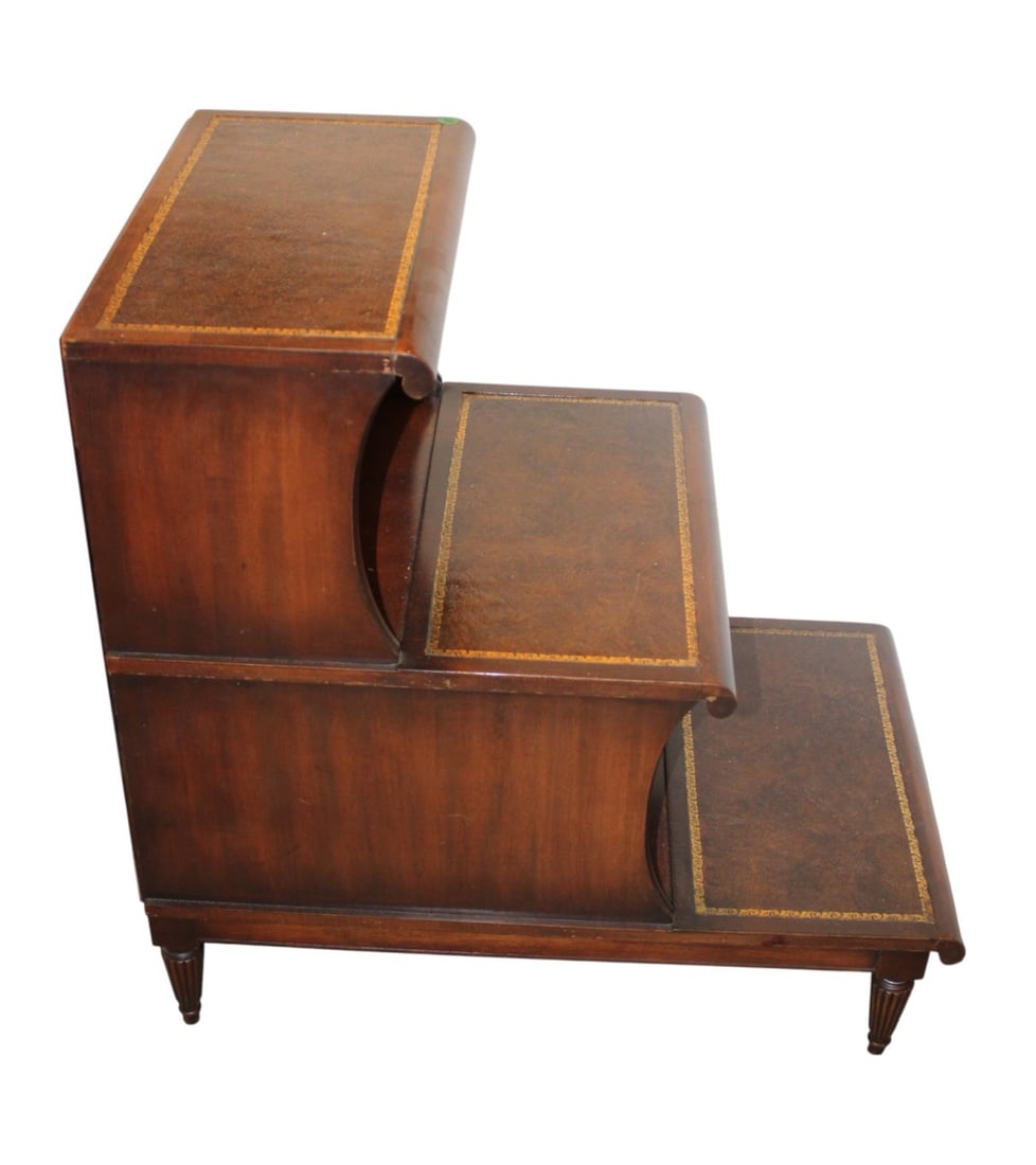 Vintage 3 tier leather top mahogany step table (1 of 5)