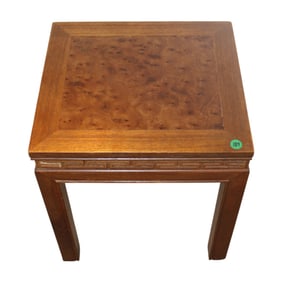 Petite Asian hardwood & burl walnut accent top table