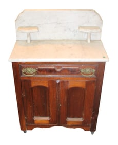 Antique Victorian marble top walnut washstand