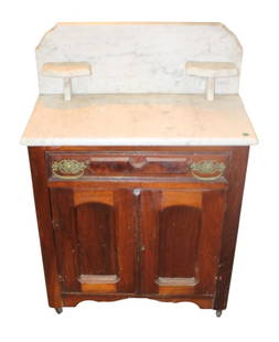 Antique Victorian marble top walnut washstand: Antique Victorian marble top walnut washstand, marble is good, structurally sound, good condition for age. 37"h x 26.5"w x 14"d