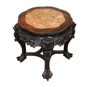 Antique Asian hardwood marble top stand