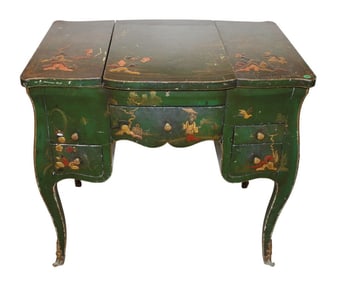 Antique chinoiserie decor tri fold lift top vanity