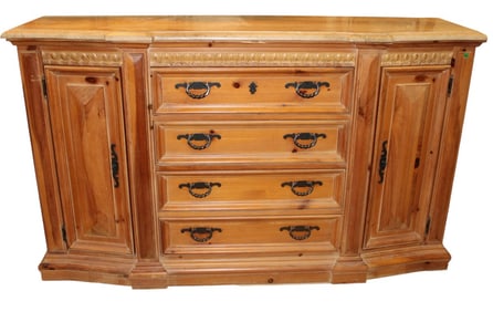 Thomasville marble top pine 4 drawer 2 door buffet