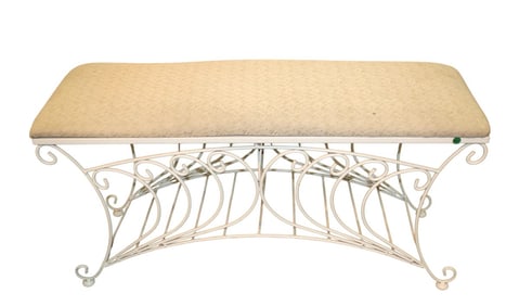 Upholstered wire iron base decorator bench