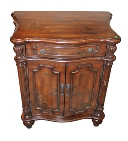 Asian decorated 1 drawer 2 door mahogany finish chest