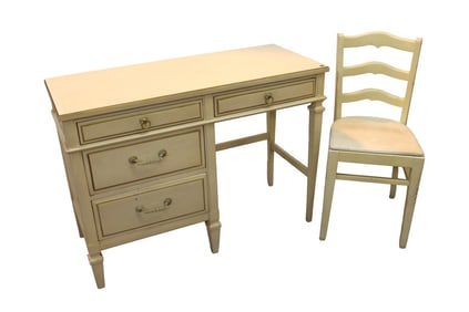 2pc paint decorated 4 door desk or vanity with chair