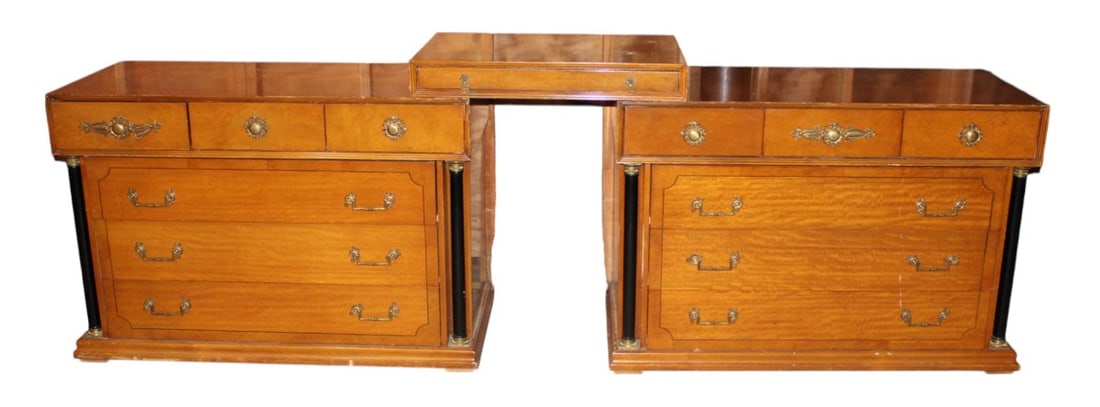 Vtg Bethlehem 3pc regency 13 drawer dbl dresser w/vanity (1 of 8)