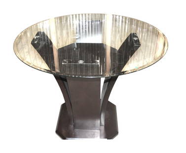 Contemporary 48" round glass top center table: Contemporary 48" round glass top center table, structurally sound and glass is good, does have some wear see photos. 36"h x 48" diameter