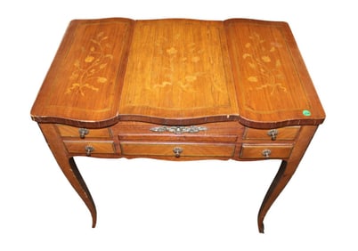 Antique French inlaid tri fold top dressing vanity table