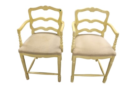 Pr. country Fr. dbl. arm frame & uphol. counter chairs