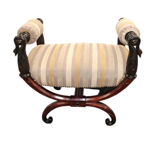Mahogany swan head double arm upholstered bench