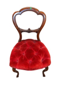 Antique carved walnut frame button tuft uphol. side chair