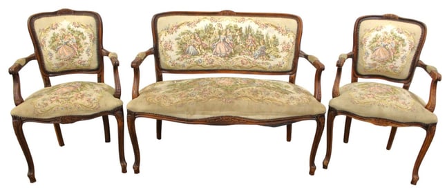 Semi antique french 3pc needlepoint parlor set