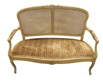 Vintage cane back french style upholstered settee