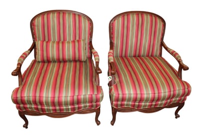 Pair EA over-size French style upholstered chairs
