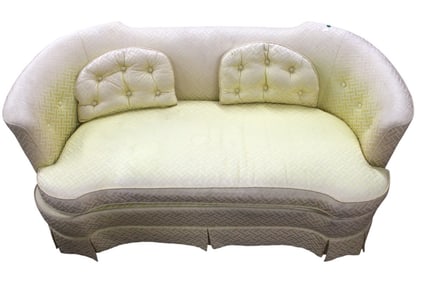 Vintage Champion  uphol. designer loveseat in yellow