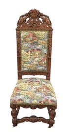 Antique highly carved fish & northwind faces oak chair