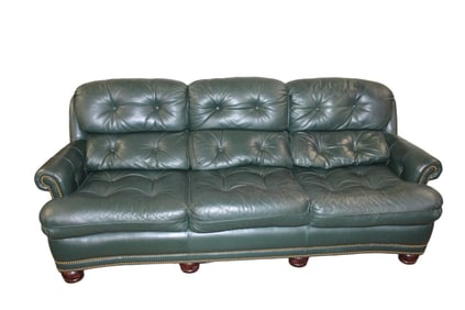 Vintage Hancock and Moore green leather sofa