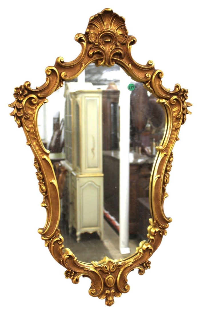 Vintage wood & gesso shell carved french style mirror (1 of 3)