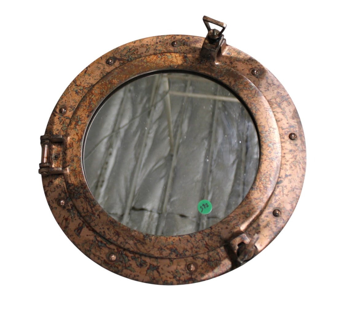 Ship porthole mirror in distressed copper tone finish (1 of 4)