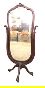 Antique Bevel Glass Mahog Cheval Dressing Mirror: Antique solid mahogany bevel glass cheval dressing mirror, structurally sound, original finish, good condition with some age, see photos. 69"h x 31"w x 29"d