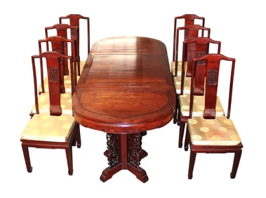 11pc Vtg Asian hardwood Chinese Chipp. dining set